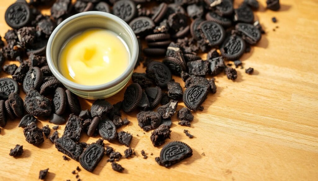 Oreo cookies and melted butter for the crust