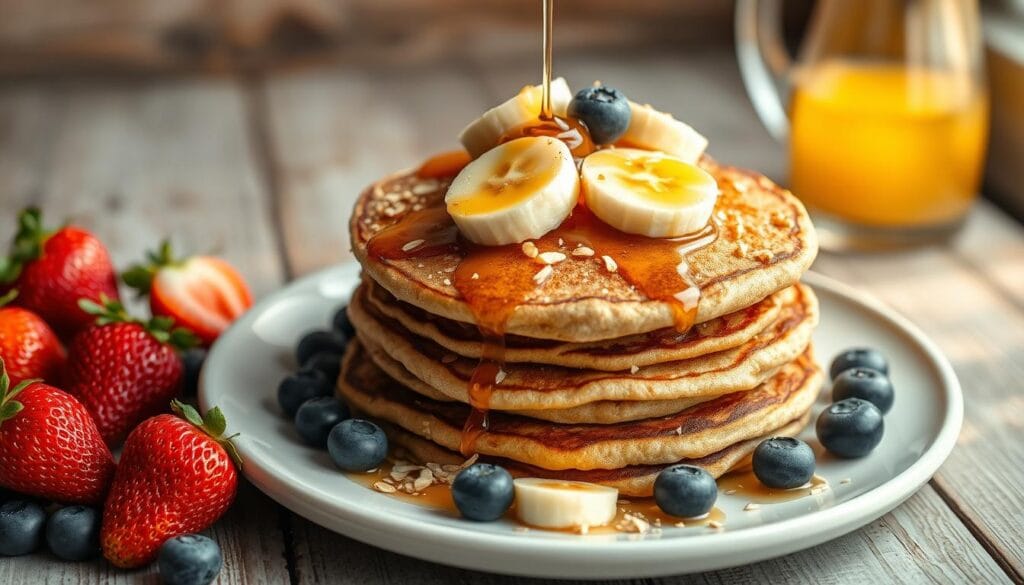 whole wheat oat banana pancakes