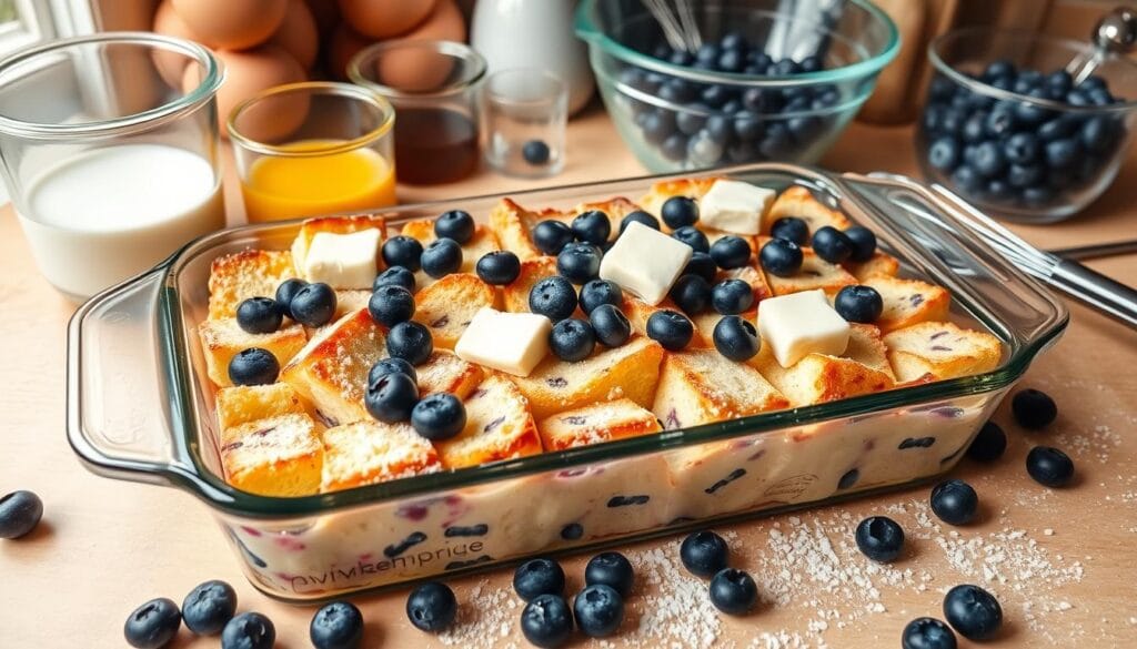 Blueberry Cream Cheese French Toast Casserole Preparation