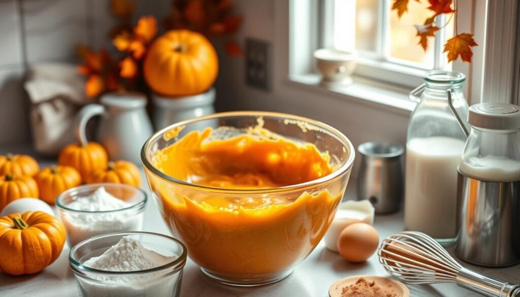 Easy Pumpkin Waffles Mixing Process