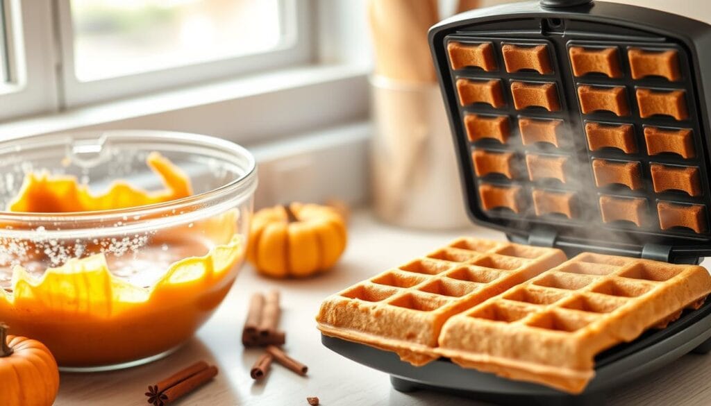 Fluffy Pumpkin Waffle Preparation