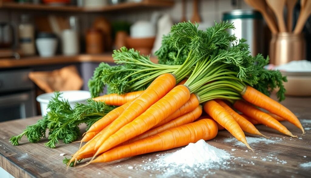 Fresh organic carrots for carrot cake