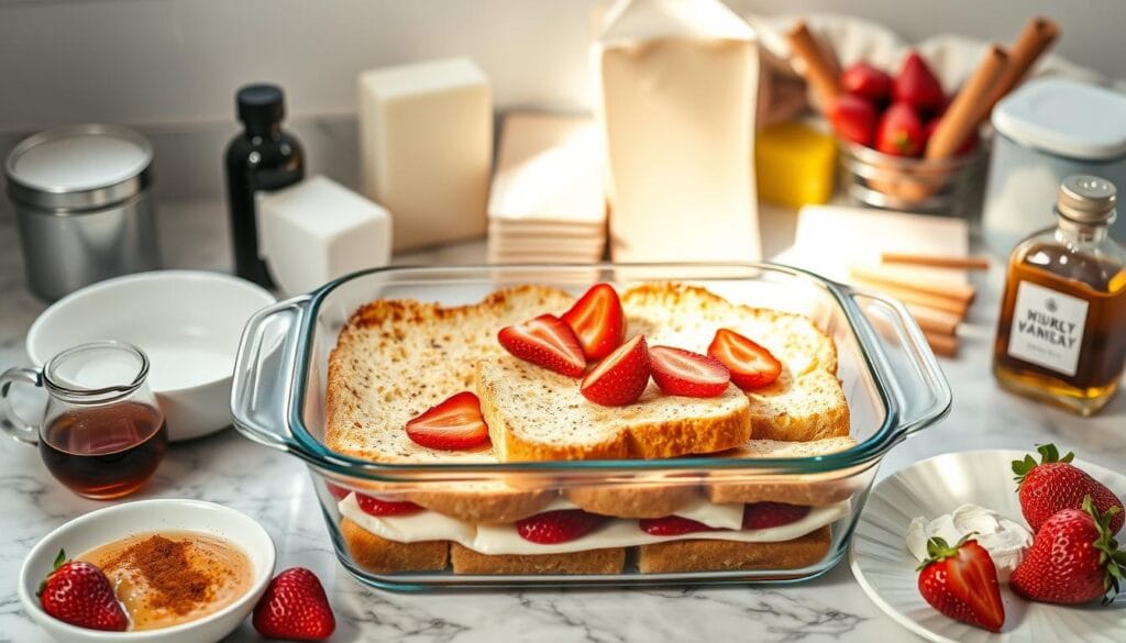 Strawberry Cream Cheese French Toast Casserole Assembly