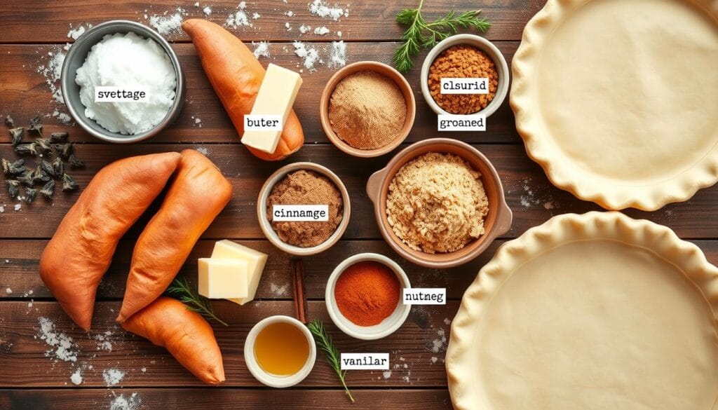 Sweet Potato Pie Ingredients Flat Lay