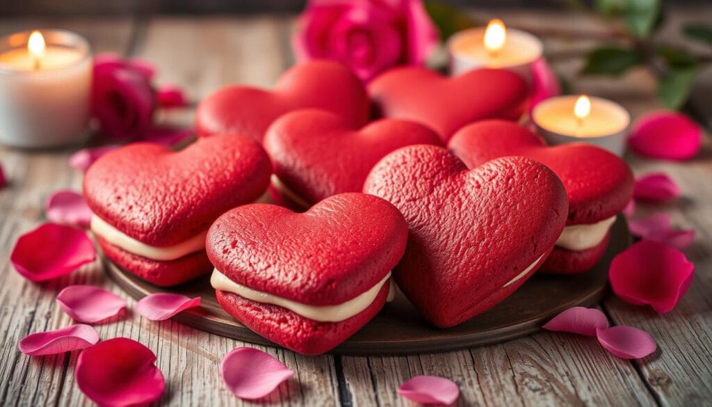 heart-shaped red velvet whoopie pies