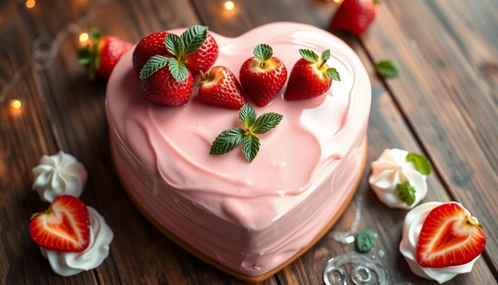 no-bake strawberry heart mousse cake