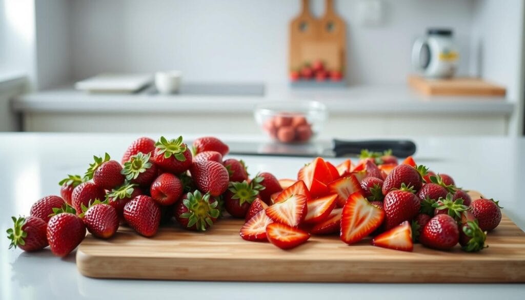 preparing strawberries